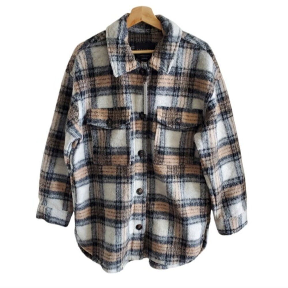 Santuary Town Plaid Wool-Blend Shacket Size M